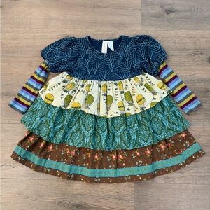 Matilda Jane Paint by Numbers Balloon Dress Tiered Ruffle Green Blue Long Sleeve